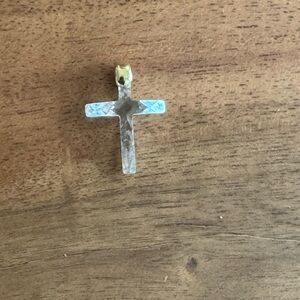 Textured Crystal and 14k gold Cross Charm